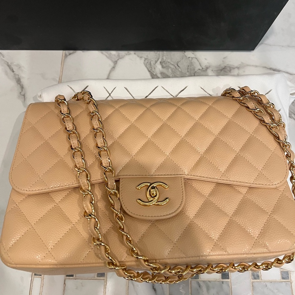 CHANEL Jumbo Beige Quilted Shoulder Bag - Picture 2 of 16